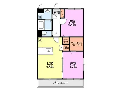 コンフォート越葉(2LDK/2階)の間取り写真