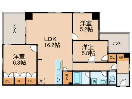 LINDEN夷町(3LDK/1階)の間取り写真