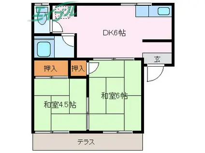 ロイヤルハイツ(2DK/1階)の間取り写真
