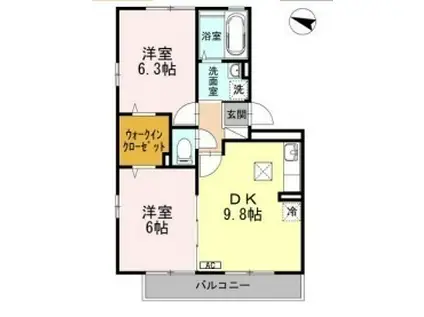 クリオコートA棟(2DK/1階)の間取り写真