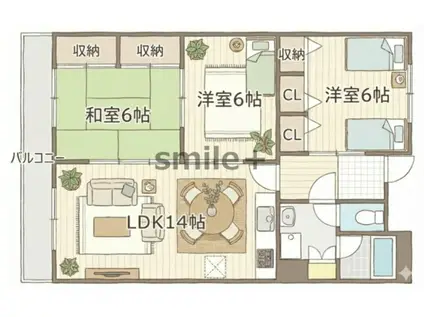インペリアルハイツ今(3LDK/4階)の間取り写真