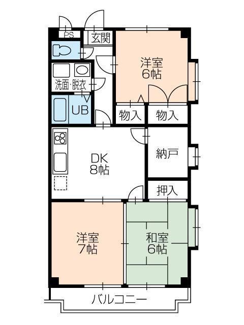 クレアつつじが丘(3SDK/4階)の間取り写真