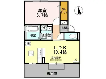 シェルノーブルD(1LDK/1階)の間取り写真