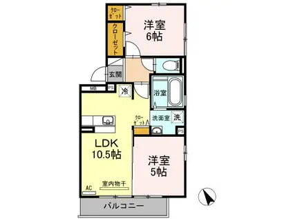 ウィルコート潮音町A棟(2LDK/3階)の間取り写真