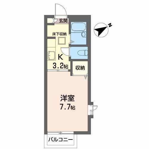 グランディ山の寺(1K/1階)の間取り写真