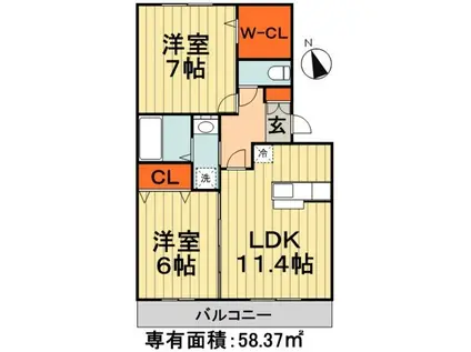 サンプットコート(2LDK/2階)の間取り写真