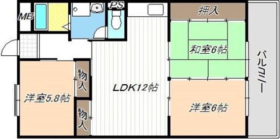 第5グランドハイツ服部(3LDK/3階)の間取り写真