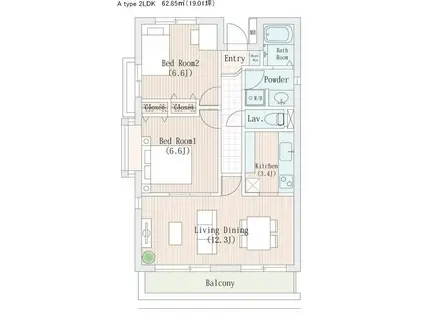 LANAI GRACE KUNITACHI(2LDK/2階)の間取り写真