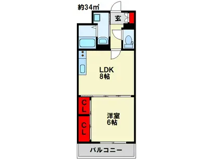 ヒット砂津BLD(1LDK/8階)の間取り写真