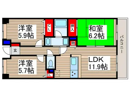 プリムローズ上福岡(3LDK/5階)の間取り写真