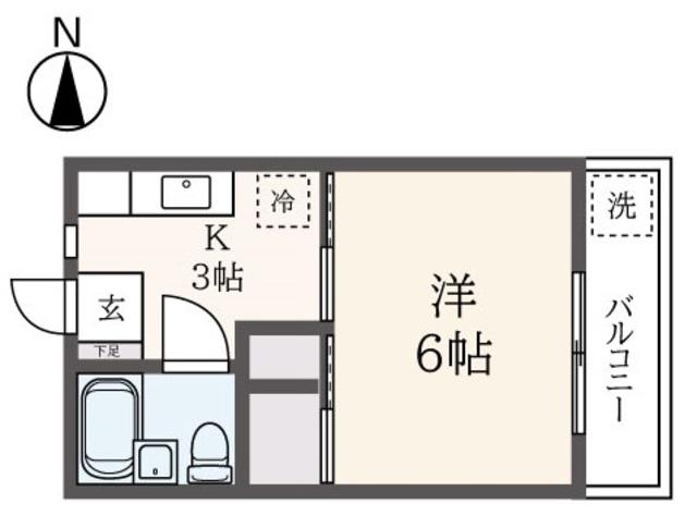 キャスル代田B棟(1K/2階)の間取り写真