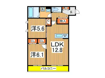 エリーナウエスト(2LDK/1階)の間取り写真