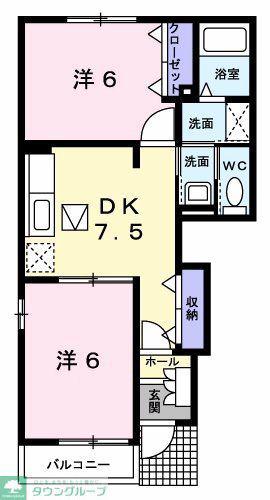 リヴィエールII A(2DK/1階)の間取り写真