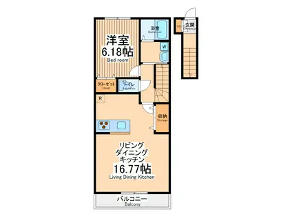 フェリオ向原(1LDK/2階)の間取り写真