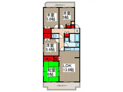 春花園五番館(4LDK/1階)の間取り写真