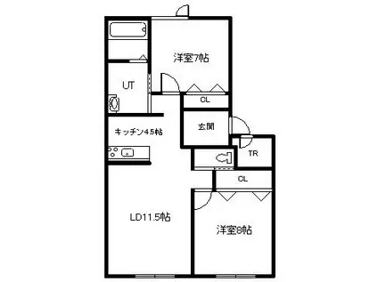 チェリー神楽岡(2LDK/2階)の間取り写真