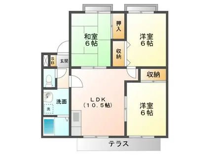ベルセジュールB棟(3LDK/1階)の間取り写真