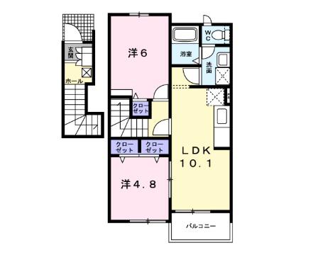 ソレイユNII B(2LDK/2階)の間取り写真