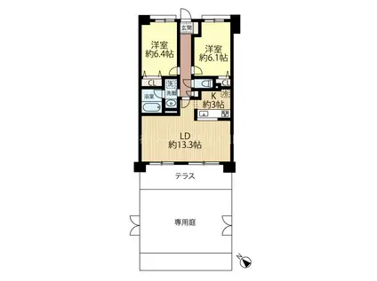 パテラスクエア上尾(2LDK/1階)の間取り写真