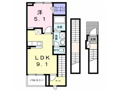 カーサ フェリーチェ(1LDK/3階)の間取り写真
