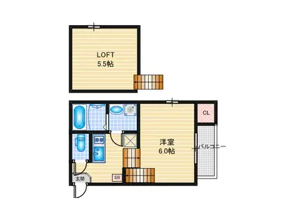 ハーモニーテラス平安II(1SK/1階)の間取り写真