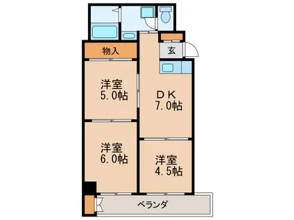 第2オーシャンビル(3DK/8階)の間取り写真