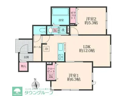 COLORS WING-B B(2LDK/1階)の間取り写真