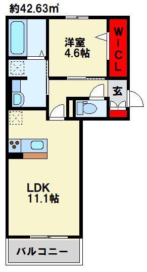 MER行事 A棟(1LDK/3階)の間取り写真