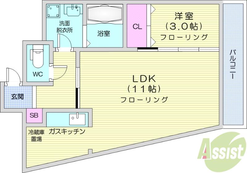 ポラリス北山(1LDK/5階)の間取り写真