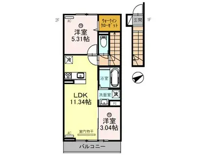 LE CHERIEN(2LDK/2階)の間取り写真