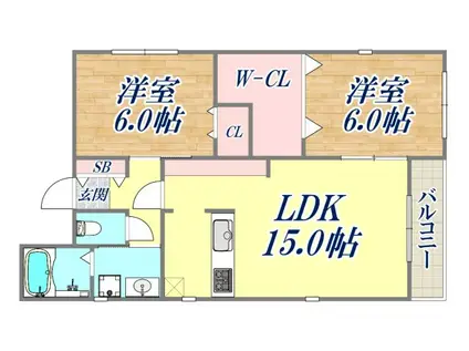 アムール1(2LDK/3階)の間取り写真
