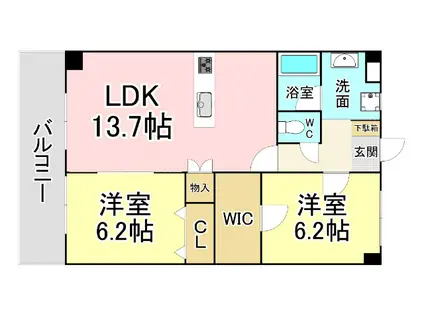 CREWS ROI.TENJIN (2LDK/6階)の間取り写真