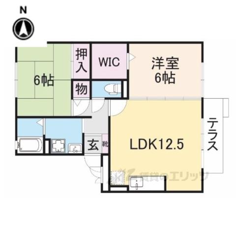 ロイヤルガーデン上牧A棟B棟(2LDK/1階)の間取り写真