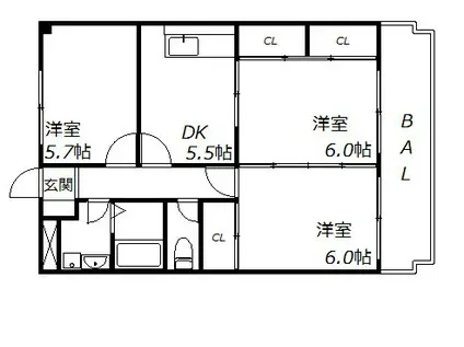 ベイビレッジINOUE(3DK/2階)の間取り写真