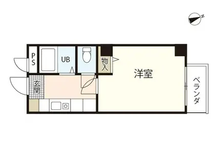 TWO ONEビル白島九軒町(1K/2階)の間取り写真