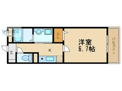 グラン・リーオ北伊丹II(1K/1階)の間取り写真