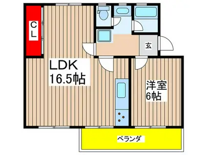 高洲一丁目団地18-3号棟(1LDK/5階)の間取り写真