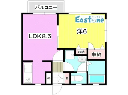 ウエストヒルズ西紫原B棟(1LDK/2階)の間取り写真