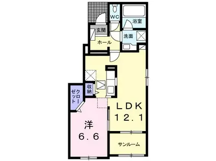 フレスクーラD(1LDK/1階)の間取り写真