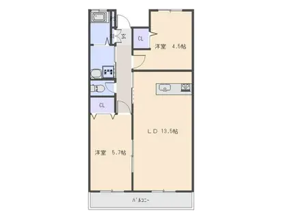 朝霧ライズコーポ(2LDK/1階)の間取り写真