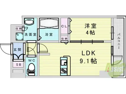 DIMUS新大阪(1LDK/5階)の間取り写真