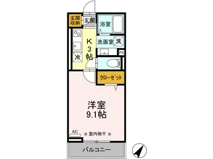 プランタン303(1K/3階)の間取り写真