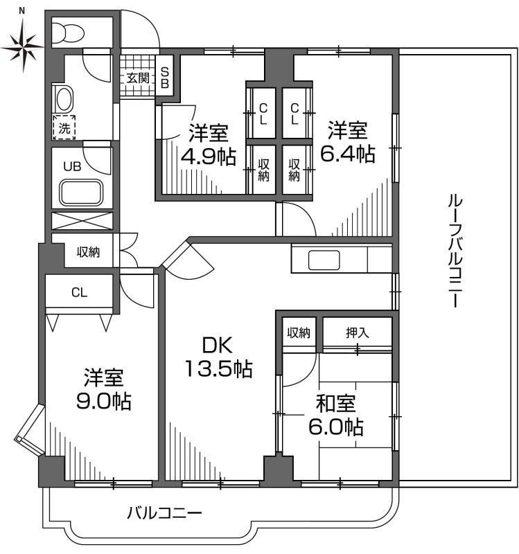 グランメール成城(4LDK/5階)の間取り写真
