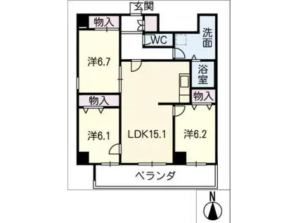 グランヴィルサクマ(3LDK/11階)の間取り写真