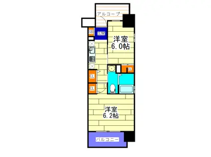 エステムプラザ梅田・中崎町IIIツインマークスサウスレジデンス(2K/6階)の間取り写真