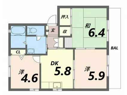グリーンヒル今宿(3DK/1階)の間取り写真