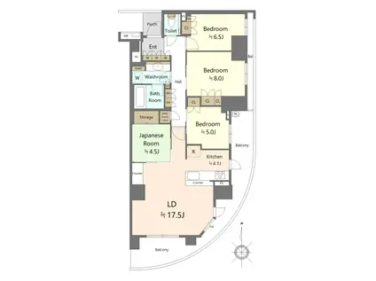 BRILLIA CITY 横浜磯子 D棟(4LDK/3階)の間取り写真