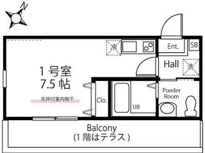 ハーミットクラブハウスエフイー鶴見(ワンルーム/2階)の間取り写真