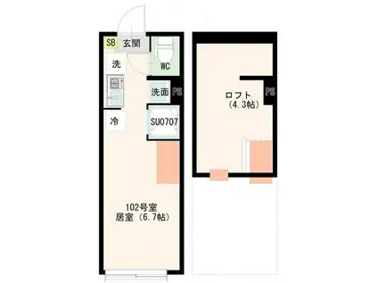 ハーモニーテラス多摩川二丁目(ワンルーム/1階)の間取り写真