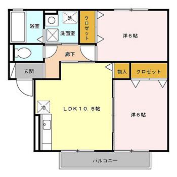 サンビレッジ二の宮 A(2LDK/2階)の間取り写真